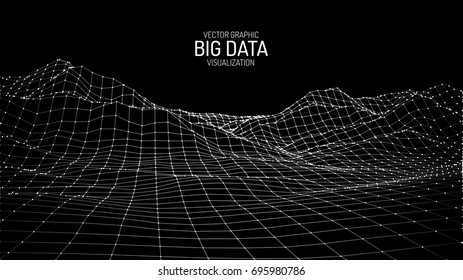Big Data visualization. Vector abstract 3D network background. Visual data complex. Intelligence artificial. Wireframe landscape background