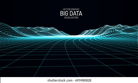 Big Data visualization. Vector abstract 3D network background. Visual data complex. Intelligence artificial. Wireframe landscape background