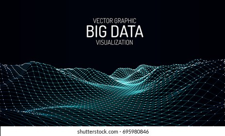 Big Data visualization. Vector abstract 3D network background. Visual data complex. Intelligence artificial. Wireframe landscape background