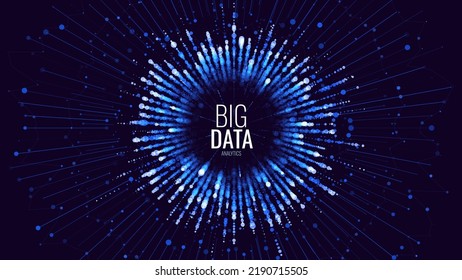 Vector de visualización de Big Data. Líneas y puntos conectados a un gráfico redondo azul. Concepto de Ciencia de Datos Visuales de Métodos de Análisis y Estadística Digital. Ilustración de vectores de estadísticas.