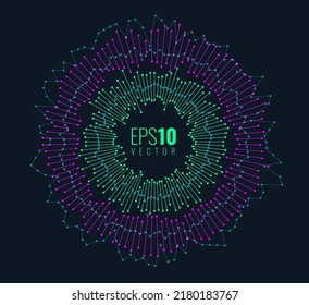 Big Data Visualization Vector. Round Graph Connected Lines and Dots. Digital Statistical and Analysis Methods Visual Data Science Concept. Technology Vector Illustration.  