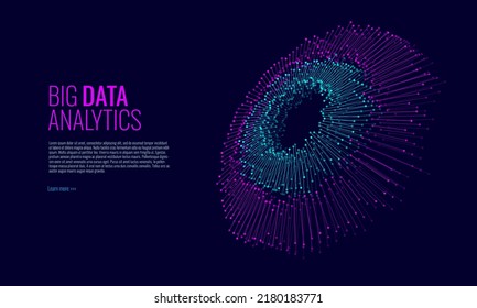 Big Data Visualization Vector. Round Graph Connected Lines and Dots. Digital Statistical and Analysis Methods Visual Data Science Concept. Technology Vector Illustration.  