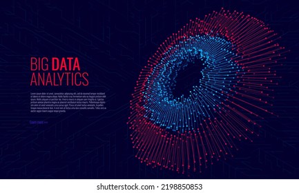 Big Data Visualization Vector. Round Graph Connected Lines and Dots. Digital Statistical and Analysis Methods Visual Data Science Concept. Technology Vector Illustration.