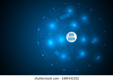 Big data visualiztion technology. Big data futuristic light with line and circle on abstract background.