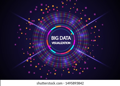 Big data visualiztion technology. Big data futuristic light with line and circle on abstract background.