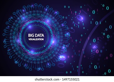 Big data visualiztion technology. Big data futuristic light with line and circle on abstract background.