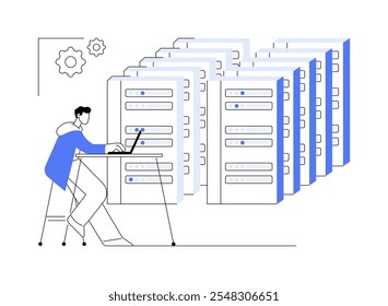 Big data warehouse storage isolated cartoon vector illustrations. IT engineer working in data storage, information processing, machine learning industry, network security vector cartoon.