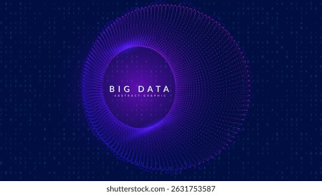 Big Data Wave Abstract Background. Technology Bg With Dynamic  Lines, Dots And Numbers For AI Network. A Vector Design Of A Round Cyber Element With A Futuristic Effect. Blue Tech Big Data Wave