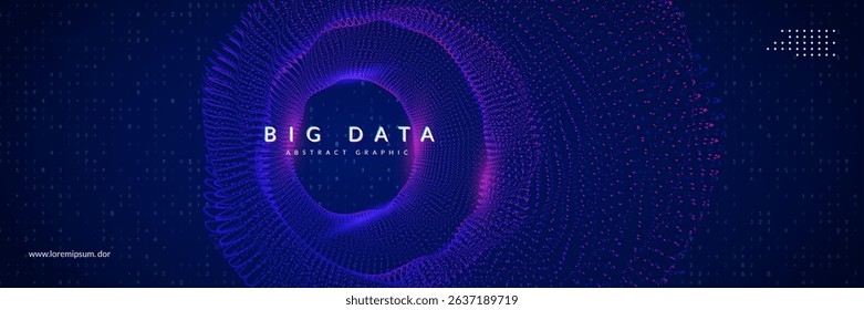 Big Data Wave Abstract Background. Technology Bg With Dynamic  Lines, Dots And Numbers For AI Network. A Purple, Glowing Particle Grid, Visualizing Artificial Intelligence. Blue Tech Big Data Wave