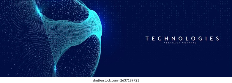 Big Data Wave Abstract Background. Technology Bg With Dynamic  Lines, Dots And Numbers For AI Network. Digital Cloud Pattern With A Gradient Effect And Information Flow. Blue Tech Big Data Wave