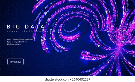 Big Data Wave Abstract Background. Technology Bg With Dynamic  Lines, Dots And Numbers For AI Network. Digital Cloud Pattern With A Gradient Effect And Information Flow. Blue Tech Big Data Wave