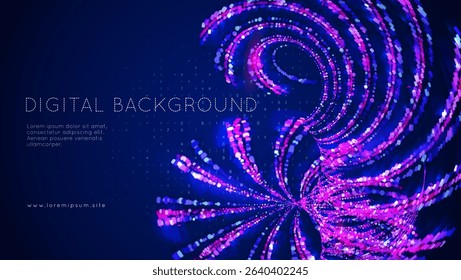 Big Data Wave Abstract Background. Technology Bg With Dynamic  Lines, Dots And Numbers For AI Network. A High-tech Graphic Showcasing The Future Of Sound And Motion Effects. Blue Tech Big Data Wave
