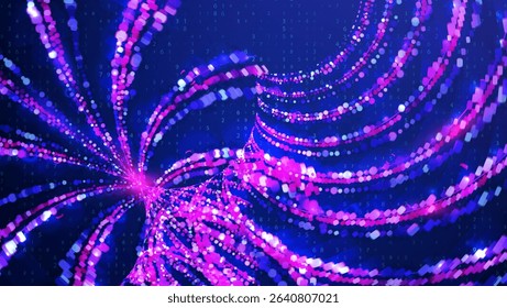 Big Data Wave Abstract Background. Technology Bg With Dynamic  Lines, Dots And Numbers For AI Network. A 3D Vector Pattern Design With Neon Lights And Digital Energy. Blue Tech Big Data Wave