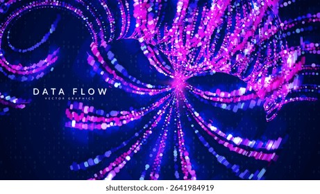 Big Data Wave Abstract Background. Technology Bg With Dynamic  Lines, Dots And Numbers For AI Network. A Futuristic Digital Design Representing Innovation And Cyber Technology. Blue Tech Big Data Wave