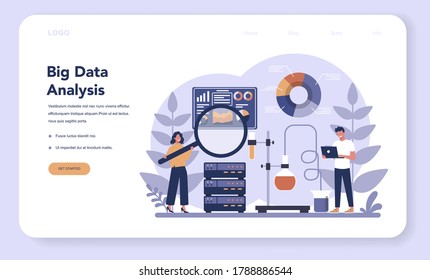 Big data web banner or landing page. Modern computer technology. Analyzing digital information from the internet and making better business decisions. Isolated flat vector illustration