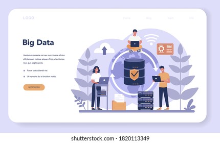 Big data web banner or landing page. Modern computer technology. Analyzing digital information from the internet and making better business decisions. Isolated flat vector illustration