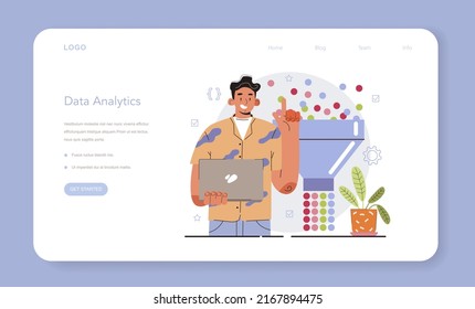 Big data web banner or landing page. Mining and analyzing of digital information for business and technology development. Modern forecasting and optimization tool. Flat vector illustration