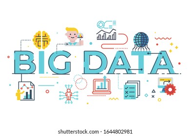 Big Data Wortschatz Illustration mit Symbolen für Webbanner, Flyer, Landing Page, Präsentation, Buchumschlag, Artikel, etc.