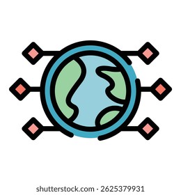 Big-Data-Weltsymbol. Umriss Big Data Welt Vektorsymbol für Webdesign einzeln auf weißem Hintergrund Farbe flach