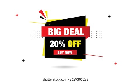 Big deal 20% off buy now editable vector illustration template design black red gradient yellow shapes light gray abstract background modern sale banner business promotion graphic layout marketing