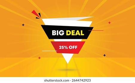 Gran oferta 25% de descuento editable Web Anuncio Arte vectorial ilustración Plantilla icono diseño de la insignia con blanco gradiente rojo Formas negras naranja amarillo sol brillo abstracto fondo de negocios de alta calidad 4k