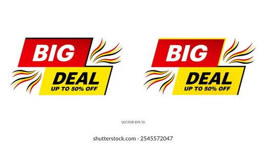 Big Deal Up To 50% Offer Vector Illustration, Promotion Red Banner With Discount Offer, Special Offer Tag Sticker Design, Discount Sale Off Tag, Sale Banner For Media Promotion.