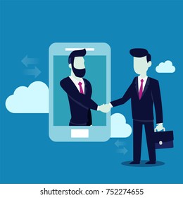 Big deal. Online Negotiations businessman and businessman. Good profit. Flat design vector concept illustration.