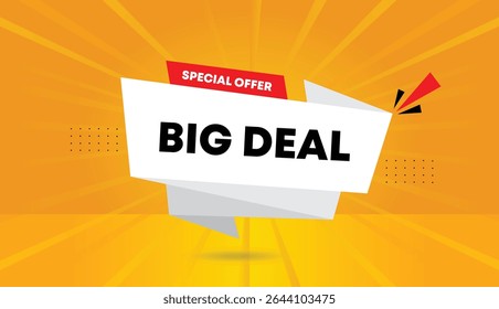 Big deal special offer editable web banner vector art illustration template icon badge label design with white red orange yellow abstract shapes background business 4k quality modern style