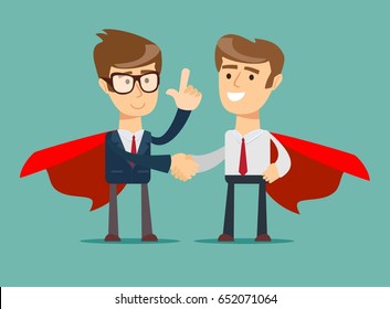 Big deal . superhero proudly standing in a confident pose and Handshake