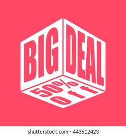 Big Deal white icon on magenta color background. Eps-10.