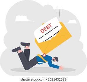 Big debt letter crashing businessmen down on the floor, receives debt concept

