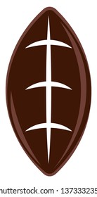 A big deep brown American football with stripes lying on a field vector color drawing or illustration 