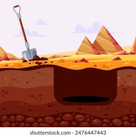 Big deep dig hole in ground soil concept. Vector graphic design element illustration