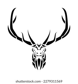 big deer, elk head in tribal tattoo style. animal, wild, hunting concept. suitable for print, sticker, and other designs. vector illustration.