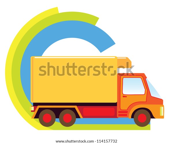 Big delivery truck in a\
delivery sign
