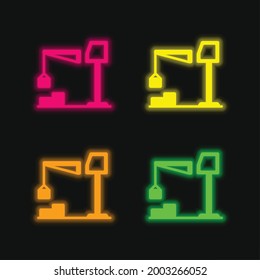 Big Derrick With Boxes Four Color Glowing Neon Vector Icon