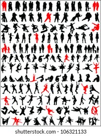 Big and different set of people silhouettes 4, vector