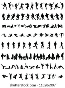 Big and different set of people silhouettes 8, vector