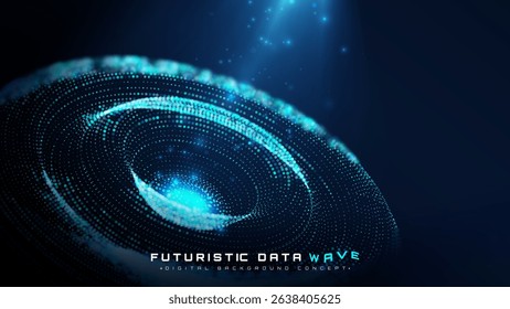 Big digital data design decorated with blue light in circle shape. Future technology background. Artificial intelligence theme backdrop. Vector illustration.
