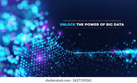 Grande fluxo de dados digitais com ondas de partícula brilhantes abstratas, conceito de design de ilustração vetorial para fundo de tecnologia futurista, ciência, segurança cibernética.