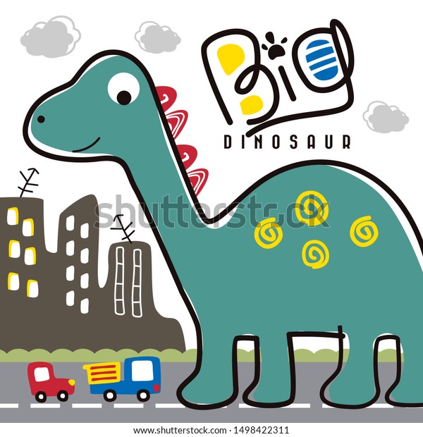 big dinosaur in the city funny animal\
cartoon,vector\
illustration