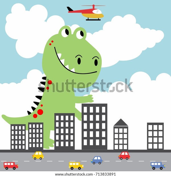 big dinosaurs in\
the city, vector cartoon