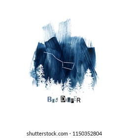 Big Dipper constellation in the hand drawn dark blue sky. Vector illustration