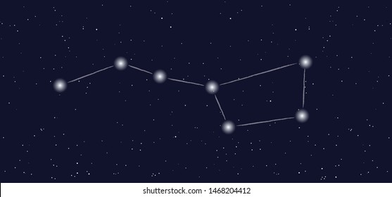 The Big Dipper of the Plough sterism consisting of seven bright stars star Constellation Ursa Major Latin abbreviation UMa Vector Dubhe Merak Phecda Megrez Alioth Mizar Alkaid Night starry sky moon 