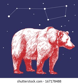 Big Dipper and polar bear. Vector illustration.
