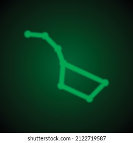 Big Dipper simple icon. Flat desing. Green neon on black background with green light.ai