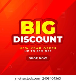 Big Discount banner promotion template with 3D Text on red background. Special deal label design. Modern composition flat  background abstract vector. 50 percent off banner design.