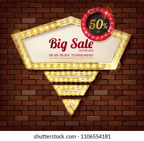 Big discount frame on brick wall background. Vector illustration