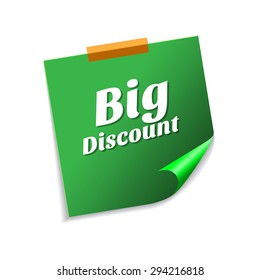 Big Discount Green Sticky Notes Vector Icon Design