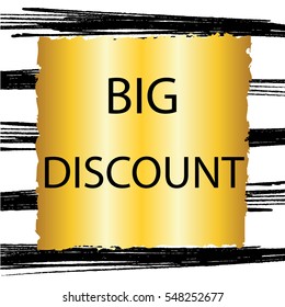 Big discount on elegant gold square with hand draw brush lines on white background. Vector illustration.